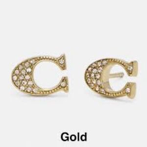 COACH • Gold “C” w/Diamond Post Earrings •